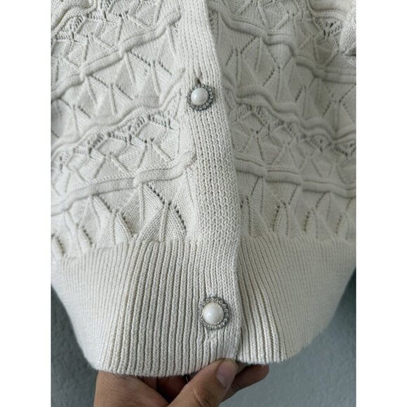 Dear John Jade Pointelle Jewel Button Down Cardigan Boho Coquette Feminine L - Picture 6 of 10